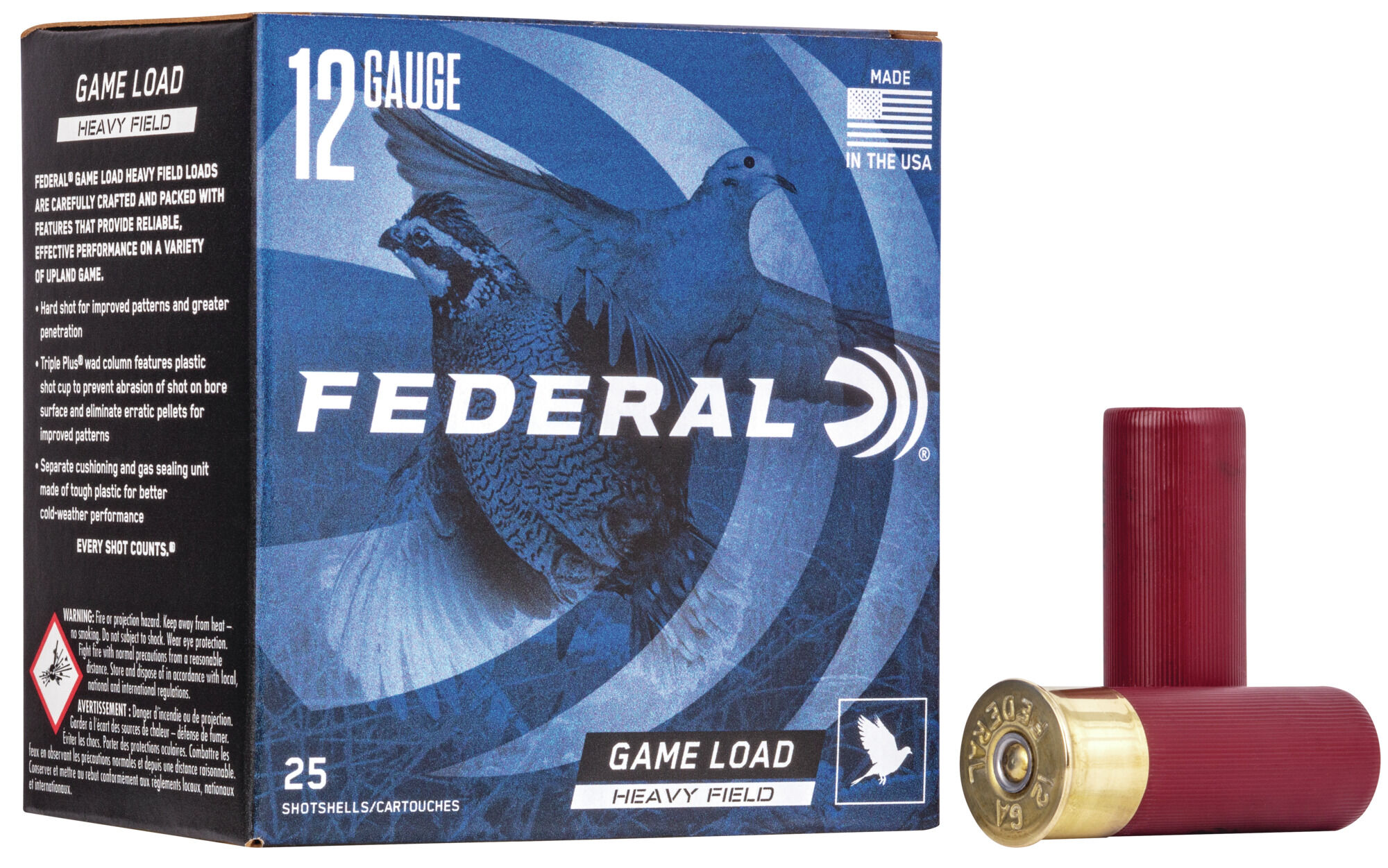 Federal Premium Game Shok Upland Heavy Field 12 Gauge 1 1/8 oz Lead Shotgun Shells Brass Plated Steel Head Shotgun Ammunition