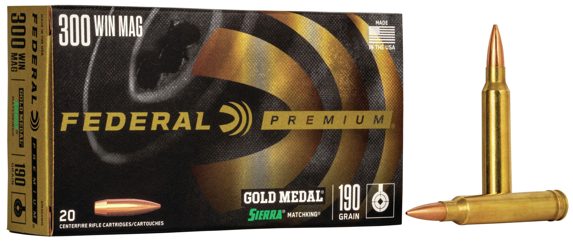 Federal Premium SIERRA MATCHKinG BTHP .300 Winchester Magnum 190 Grain Sierra MatchKing Boat Tail Hollow Point Centerfire Rifle Ammunition