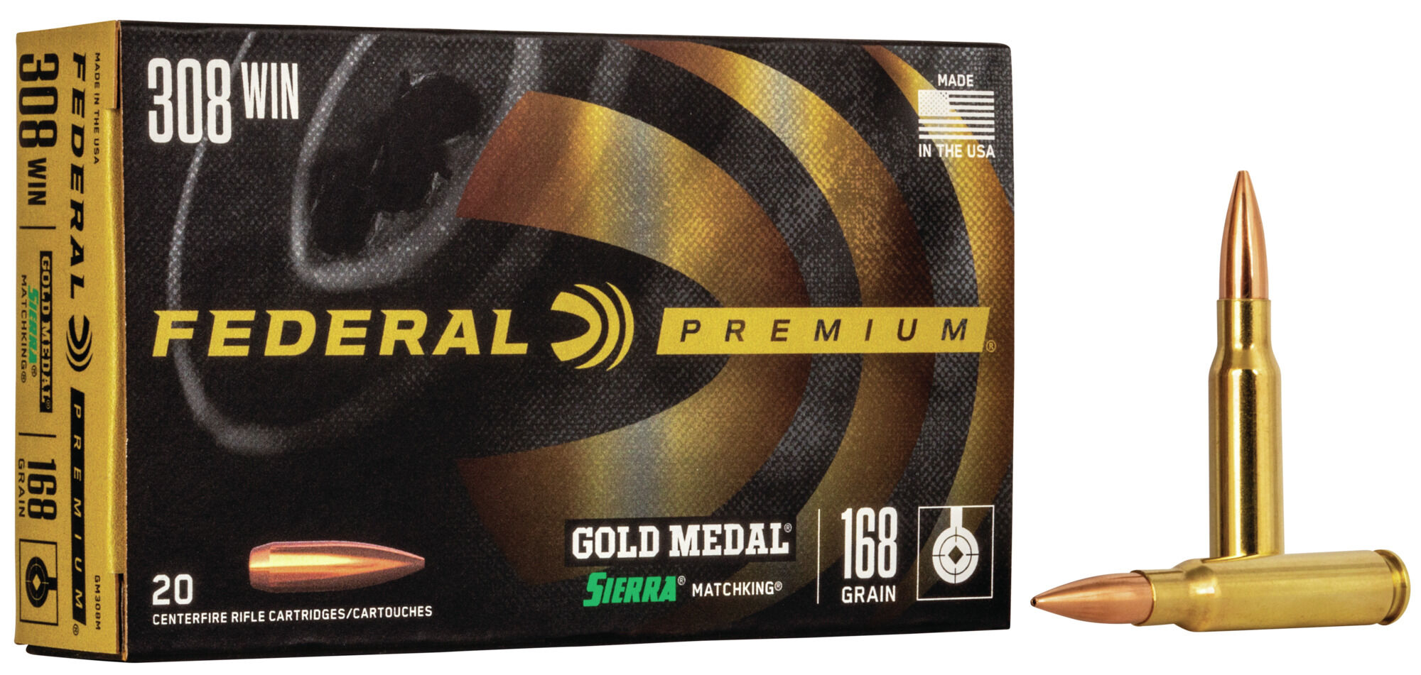 Federal Premium SIERRA MATCHKinG BTHP .308 Winchester 168 Grain Sierra MatchKing Boat Tail Hollow Point Centerfire Rifle Ammunition