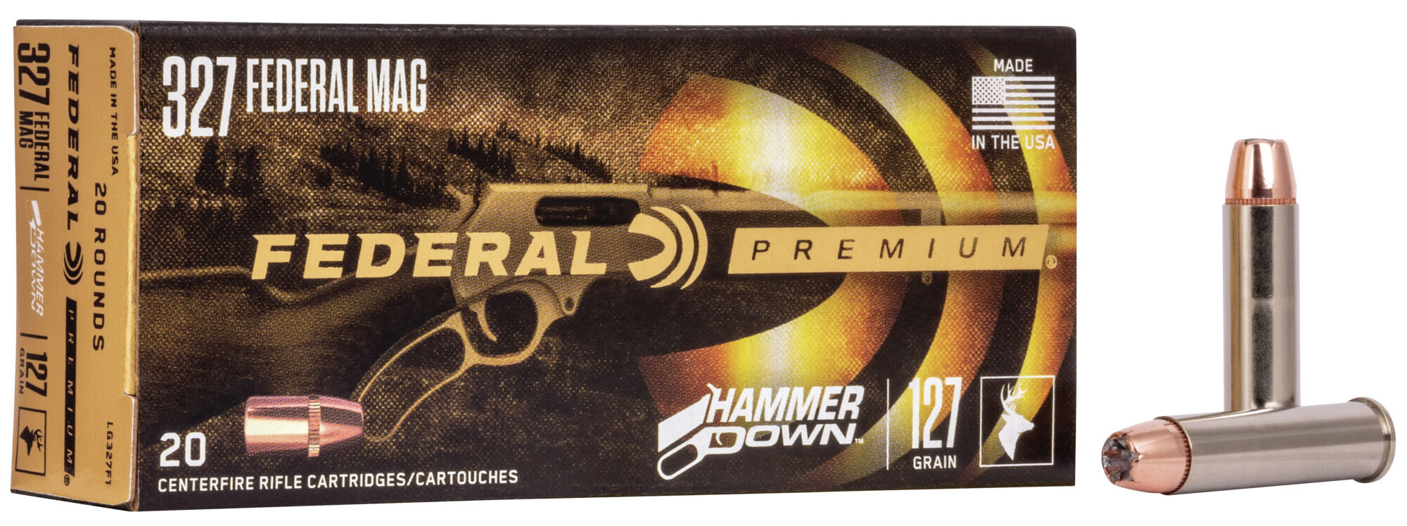 Federal Premium HammerDown Handgun 327 Federal Magnum 127 Grain Bonded Hollow Point Nickel-Plated Cased Centerfire Pistol Ammunition