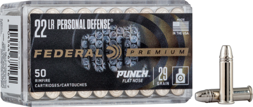 Federal Premium Personal Defense .22 Long Rifle 29 Grain Solid Flat Nose Brass Cased Rimfire Ammunition