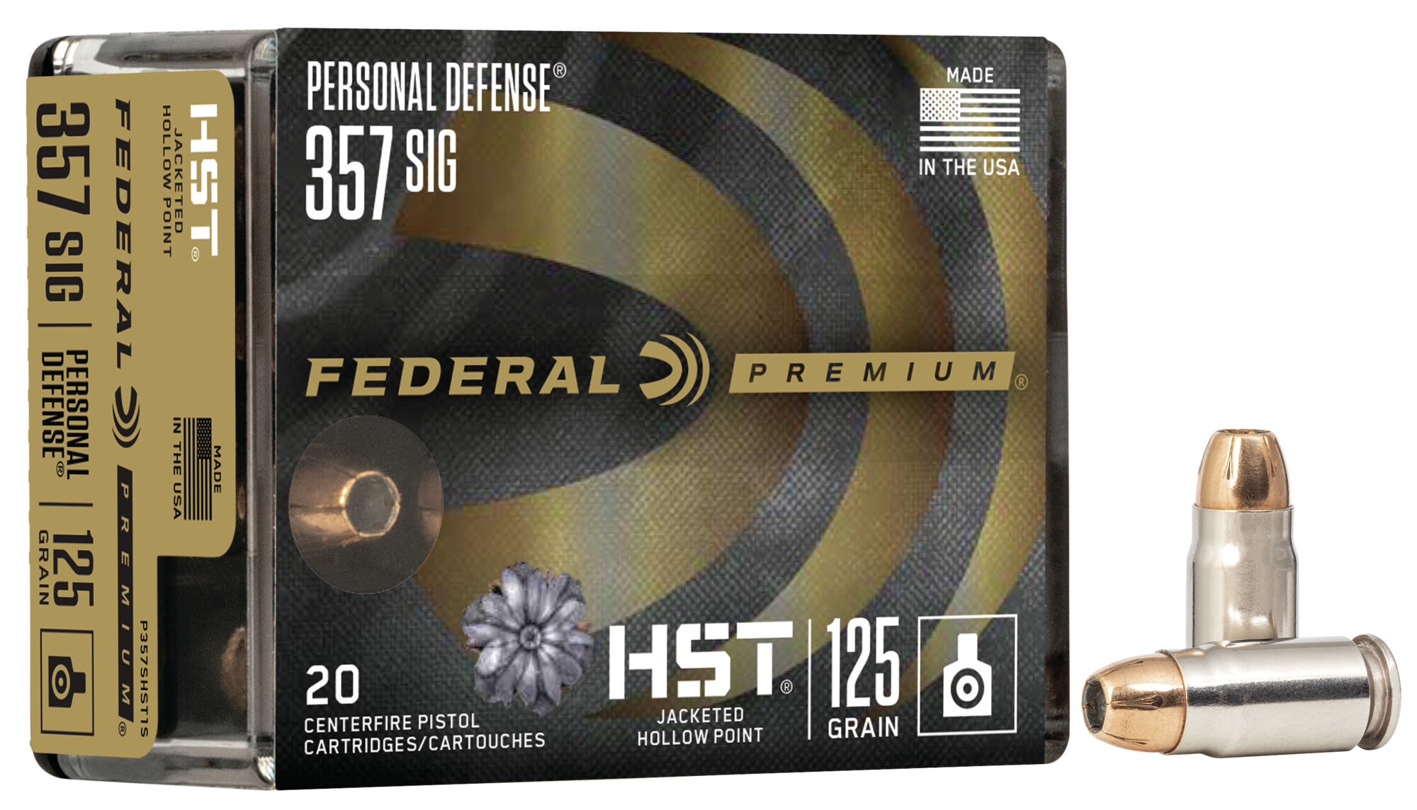 Federal Premium Personal Defense HST 357 Sig 125 Grain Jacketed Hollow Point Nickel-Plated Cased Centerfire Pistol Ammunition