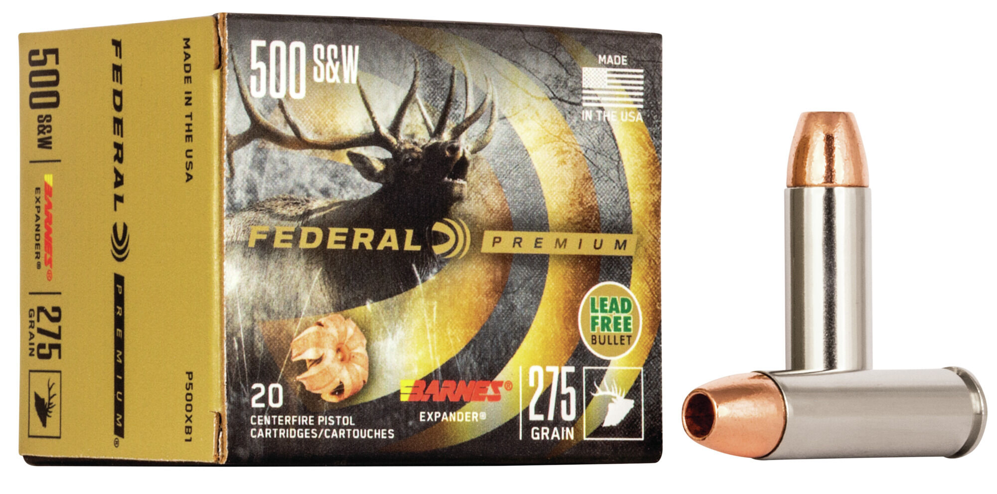 Federal Premium Handgun 500 S&W 275 Grain Barnes Expander Centerfire Pistol Ammunition