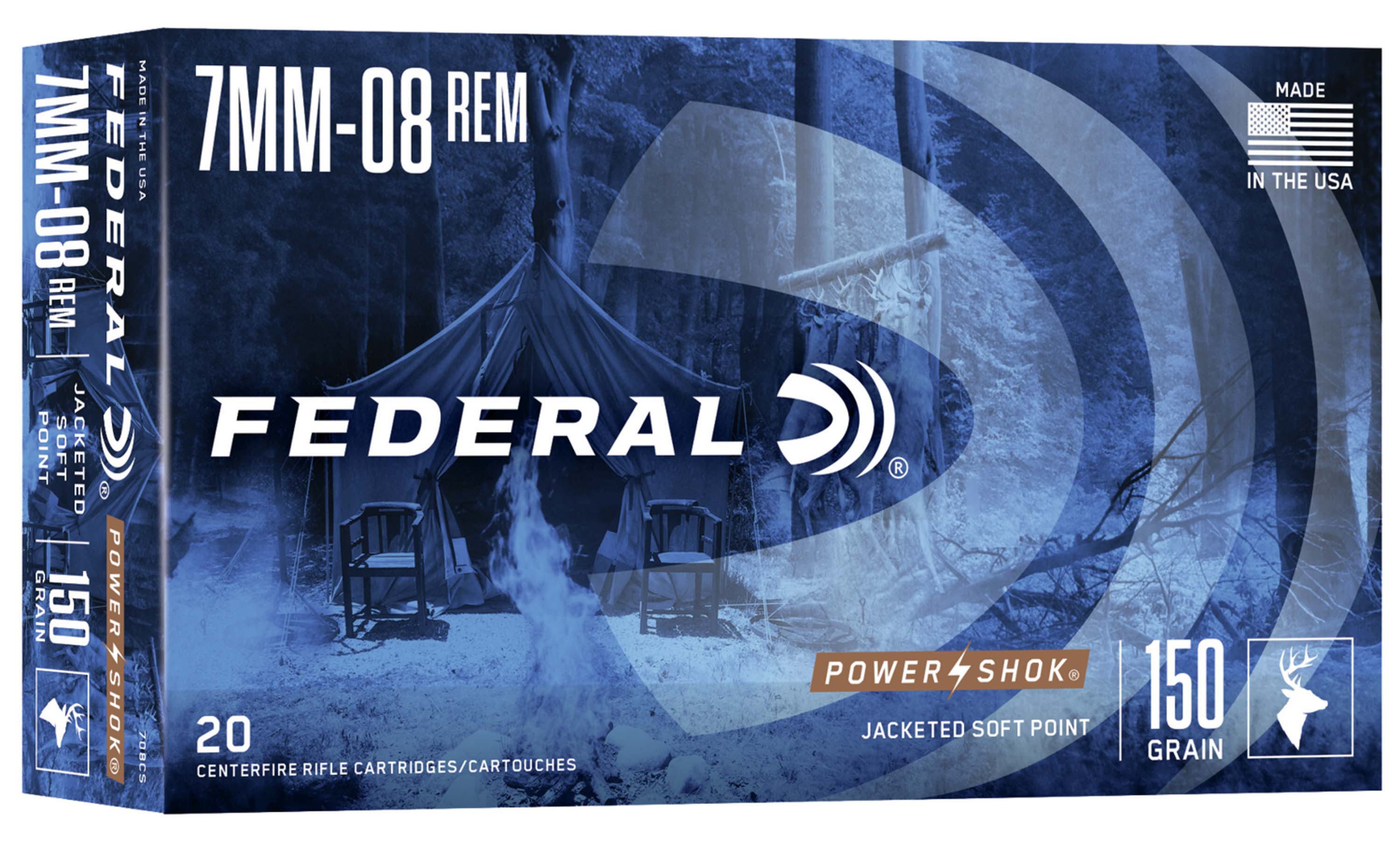 Federal Premium Power-Shok 7mm-08 150 Grain Jacketed Soft Point Centerfire Rifle Ammunition