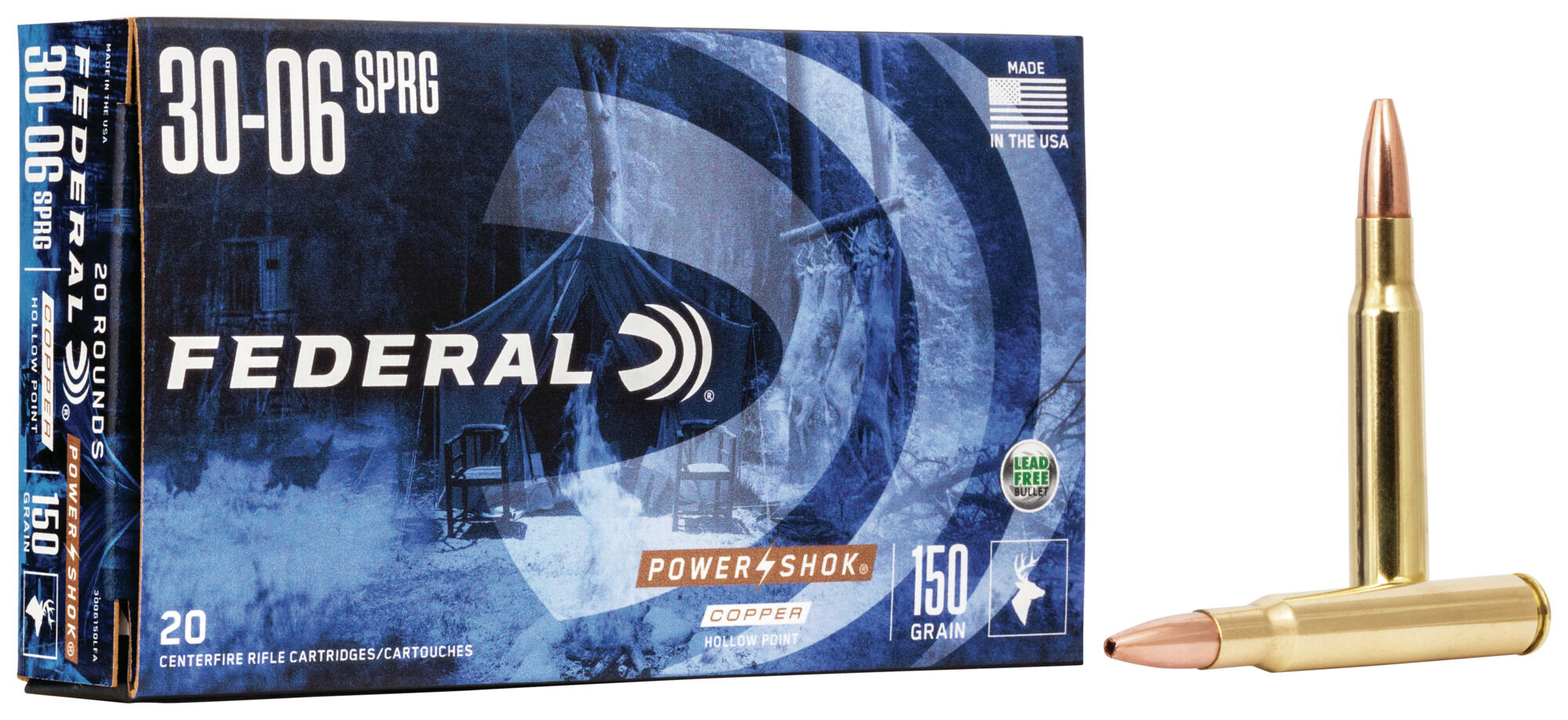 Federal Premium Power-Shok Copper .30-06 Springfield 150 Grain Copper Hollow Point Centerfire Rifle Ammunition