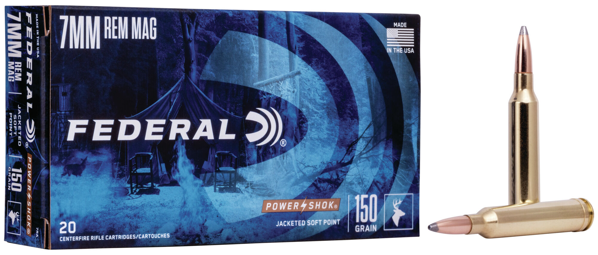 Federal Premium Power-Shok 7mm Magnum 150 Grain Jacketed Soft Point Centerfire Rifle Ammunition