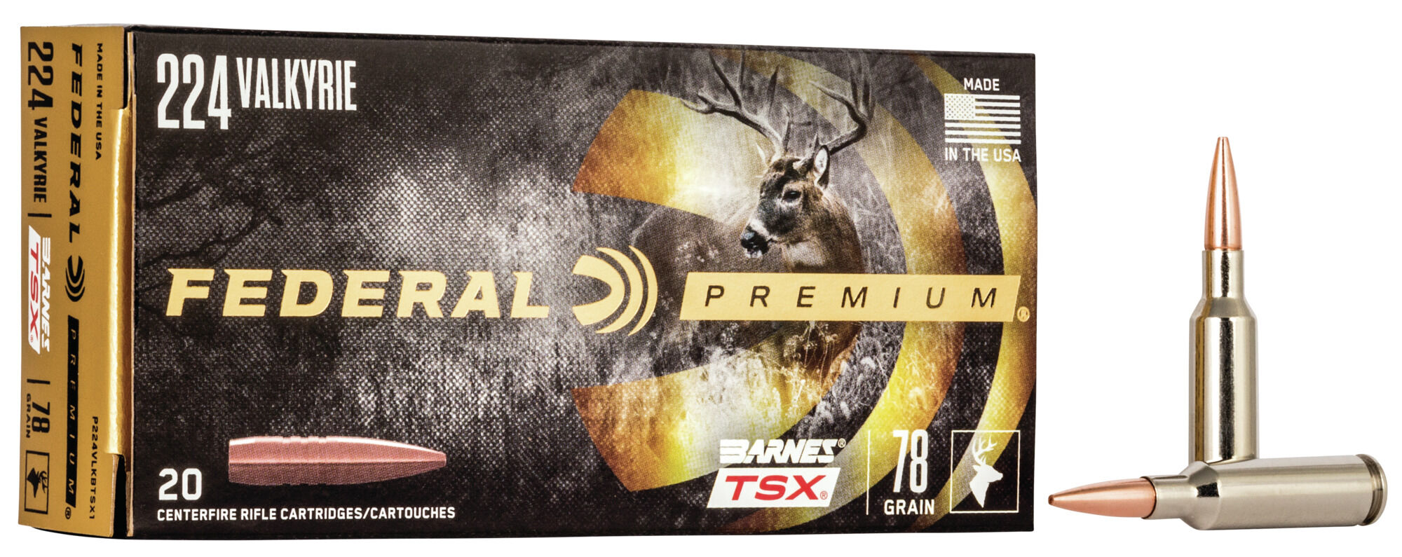 Federal Premium Barnes TSX .224 Valkyrie 78 Grain Barnes Triple-Shock X Centerfire Rifle Ammunition