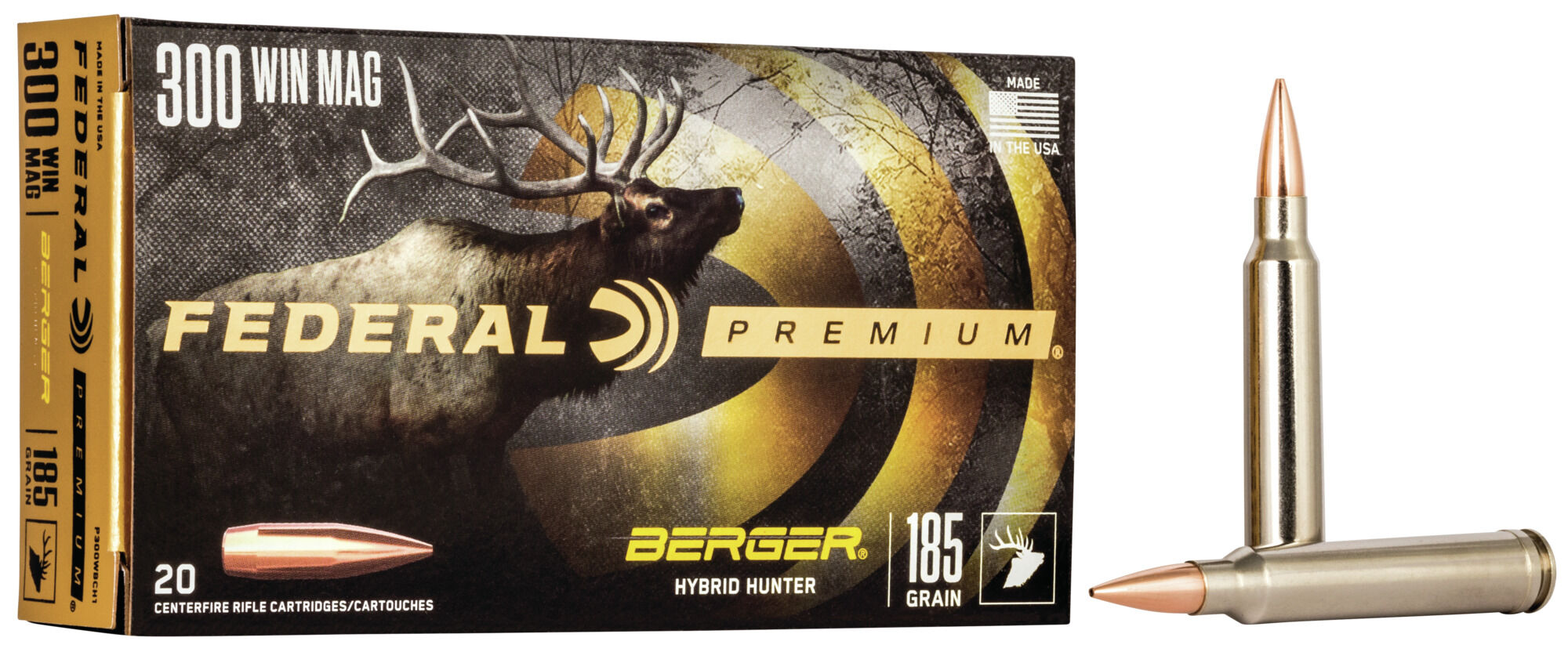 Federal Premium BERGER HYBRID HUNTER .300 Winchester Magnum 185 Grain Berger Hybrid Centerfire Rifle Ammunition