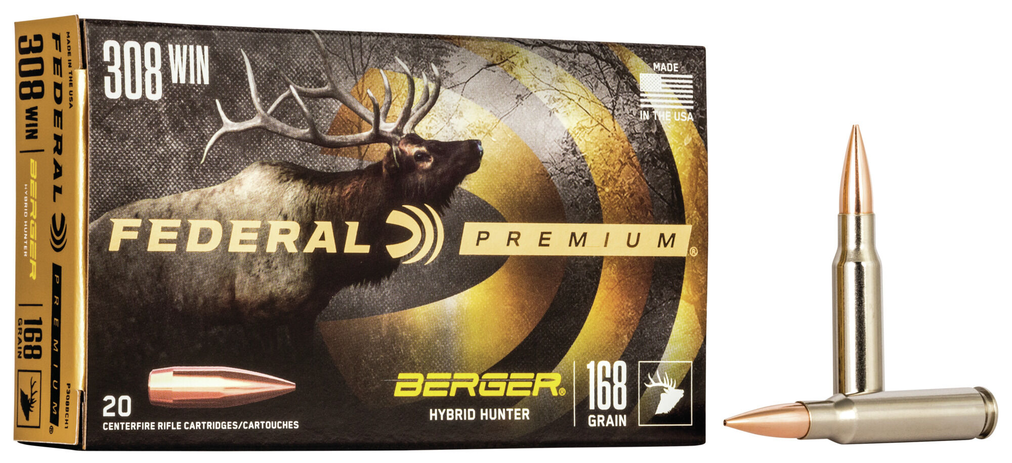 Federal Premium BERGER HYBRID HUNTER .308 Winchester 168 Grain Berger Hybrid Centerfire Rifle Ammunition