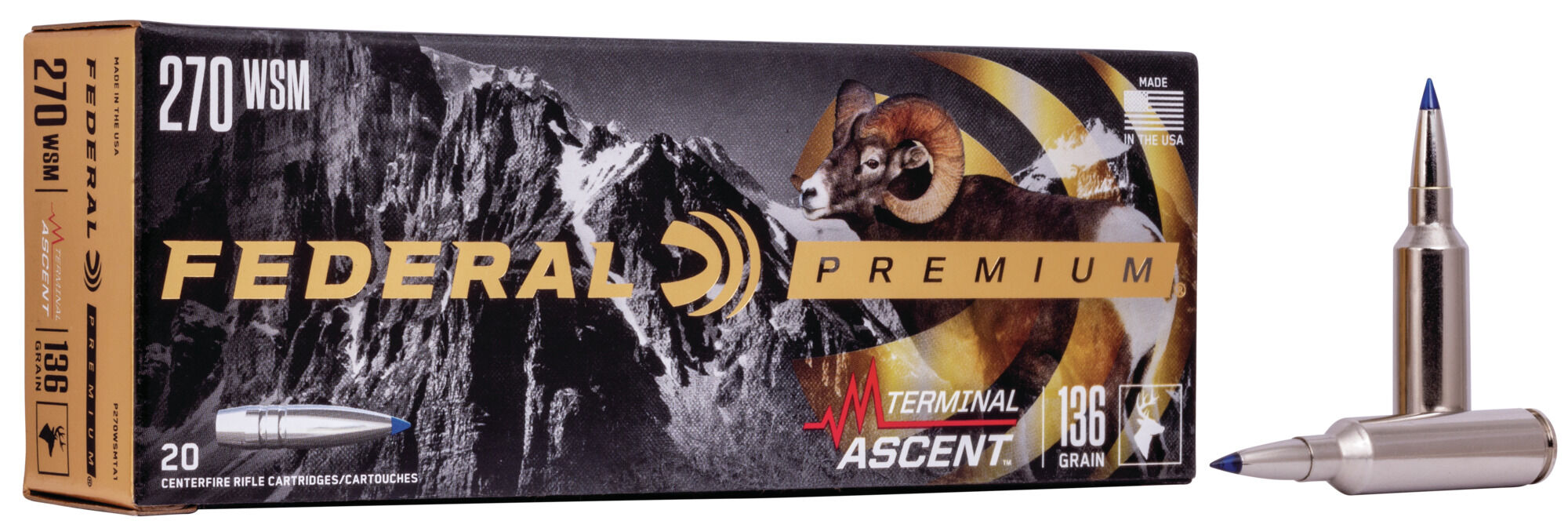 Federal Premium TERMinAL ASCENT .270 Winchester Short Magnum 136 Grain Terminal Ascent Centerfire Rifle Ammunition