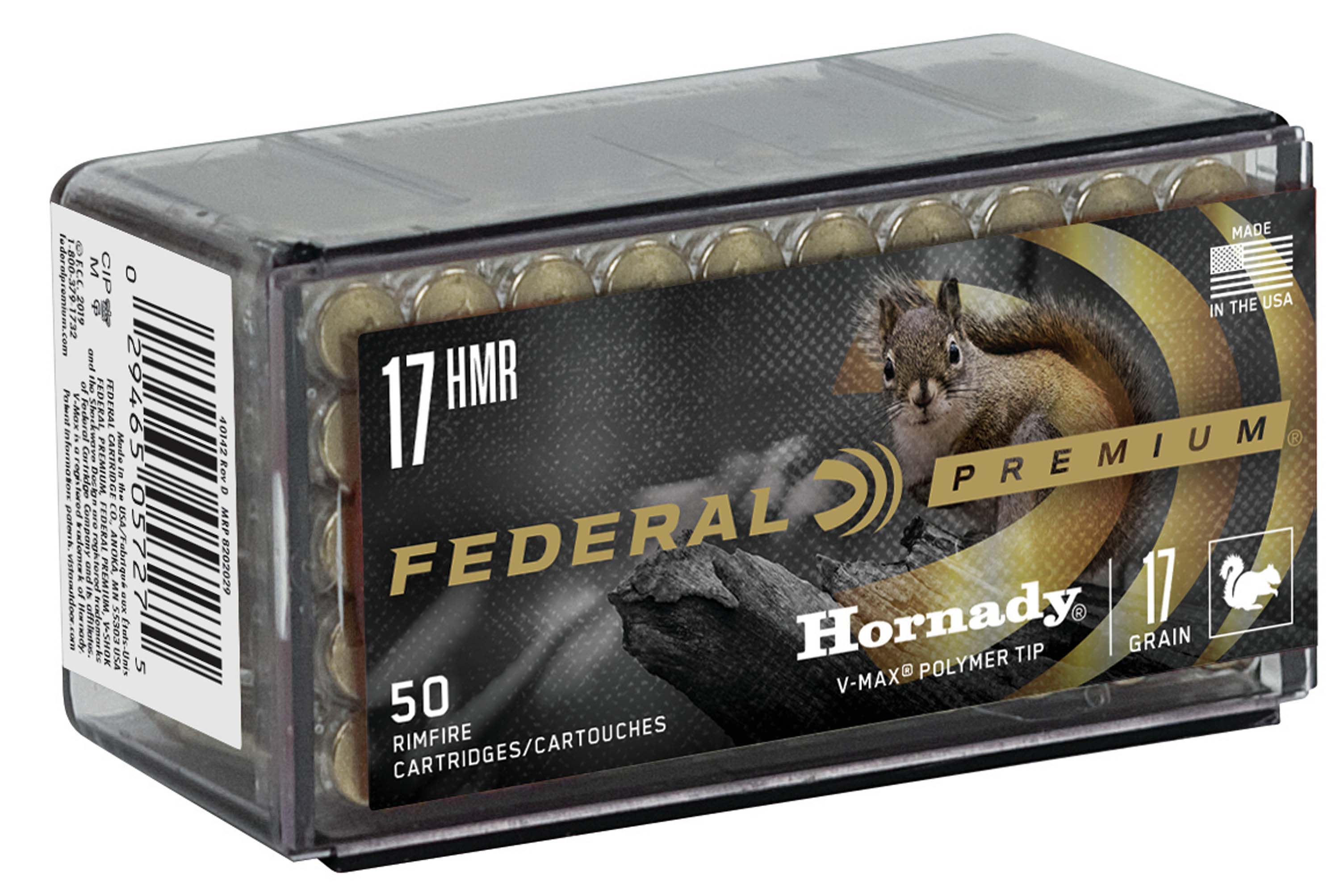 Federal Premium Varmint & Predator Hornady V-Max 17 HMR 17 Grain Rimfire Ammunition