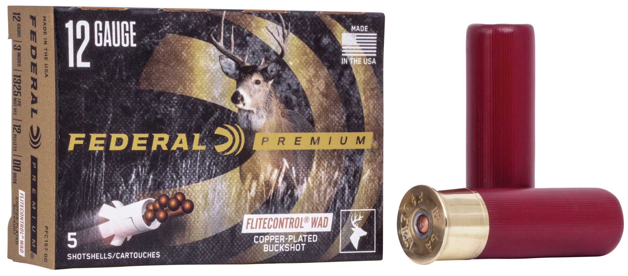 Federal Premium Vital Shok 12 Gauge 12 Pellets Buckshot with Flitecontrol Wad Shotgun Ammunition