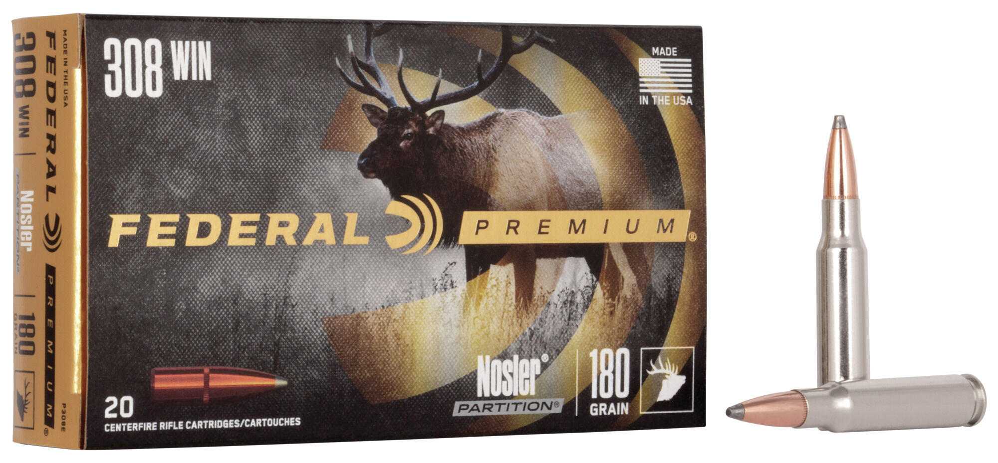 Federal Premium 308 Winchester 180 Grain Nosler Partition Rifle Ammunition