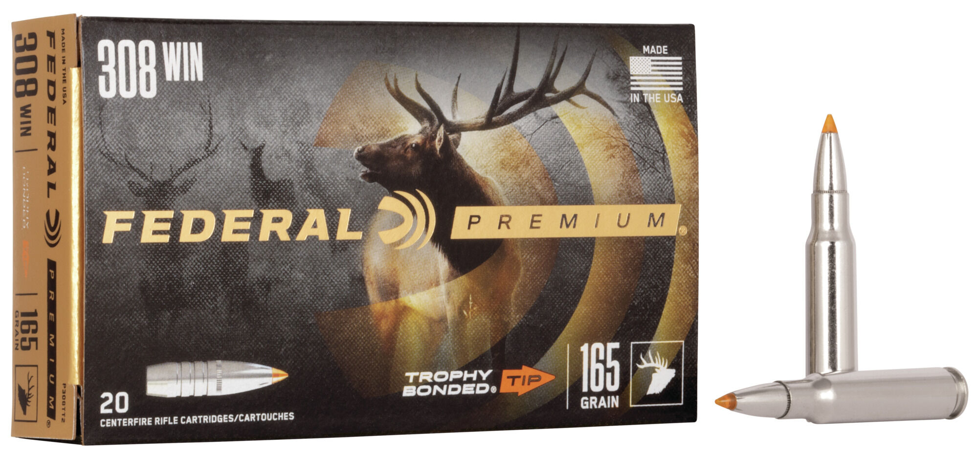 Federal Premium VITAL-SHOK .308 Winchester 165 Grain Trophy Bonded Tip Centerfire Rifle Ammunition