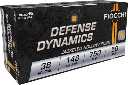 Fiocchi Defense Dynamics .38 Special 148 Grain SJHP Brass Cased Pistol Ammunition