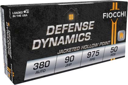 Fiocchi Defense Dynamics .380 ACP 90 Grain JHP Brass Cased Pistol Ammunition