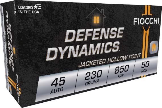 Fiocchi Defense Dynamics .45ACP 230 Grain JHP Brass Cased Pistol Ammunition