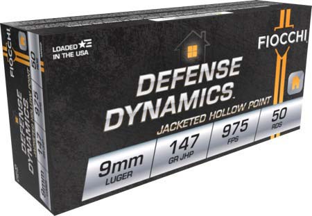 Fiocchi Defense Dynamics 9mm 147 Grain JHP Brass Cased Pistol Ammunition