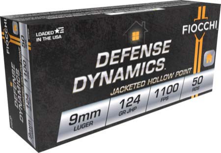 Fiocchi Defense Dynamics 9mm Luger 124 Grain JHP Brass Cased Centerfire Pistol Ammunition