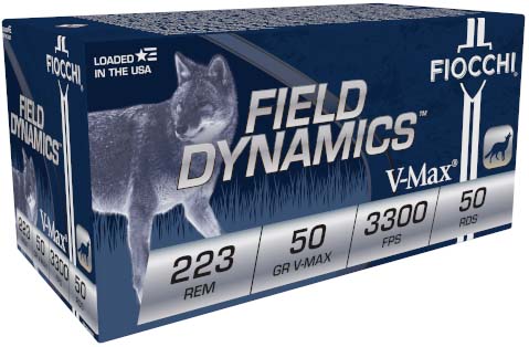 Fiocchi Field Dynamics .223 Remington 50 Grain VMAX Brass Cased Rifle Ammunition