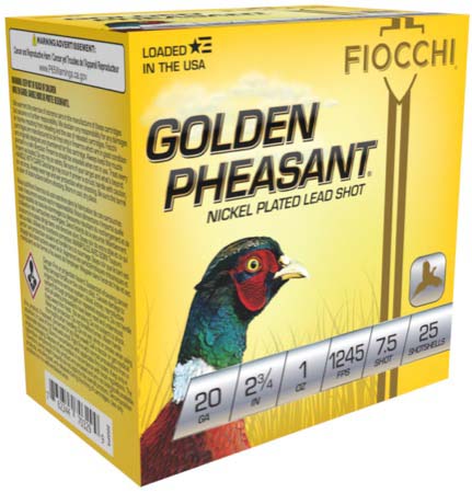 Fiocchi Golden Pheasant 20 Gauge 1 oz 2.75in 7 1/2 Shot 2 Size Shotgun Ammunition