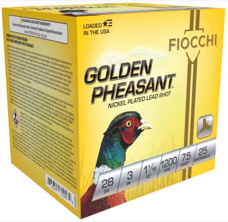 Fiocchi Golden Pheasant 28 Gauge 1 1/16oz 3in 7 1/2 Shot 2 Size Shotgun Ammunition