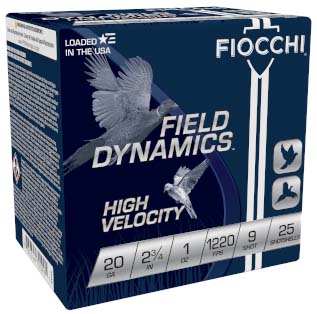 Fiocchi Hi Velocity Lead 20 Gauge 1oz 2.75in 9 Shot Shotgun Ammunition