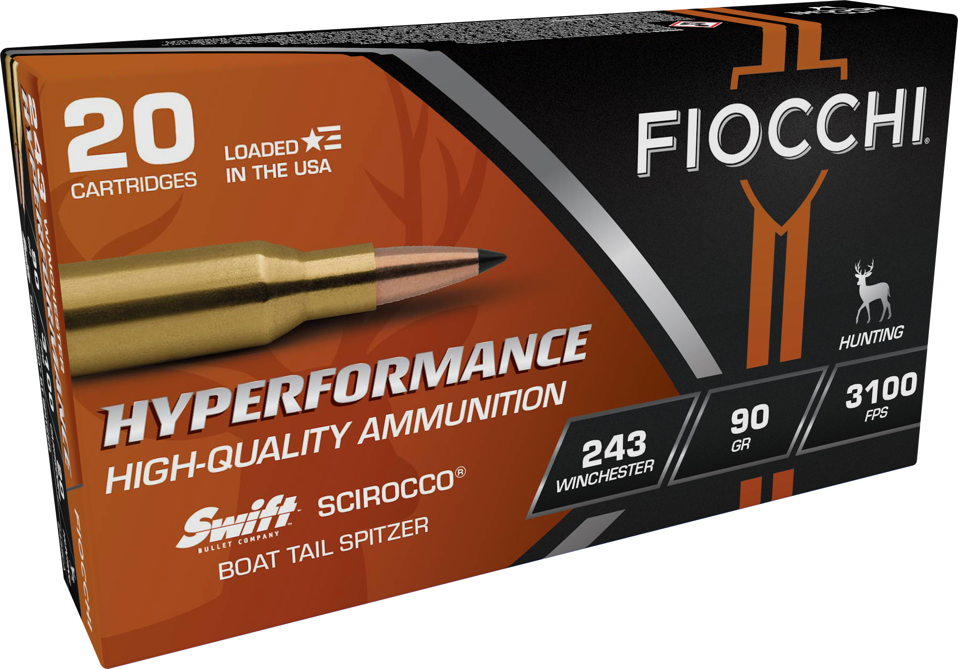 Fiocchi Hyperformance Defense .243 Winchester 90 Grain SCIROCCO Brass Cased Rifle Ammunition