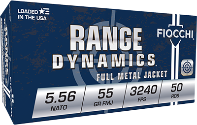 Fiocchi Range Dynamics 556 NATO 55 Grain FMJ Brass Cased Rifle Ammunition