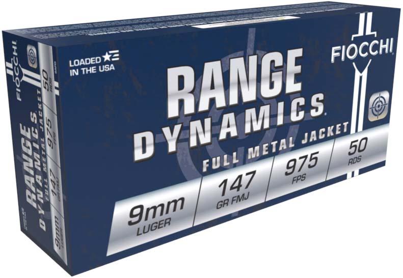 Fiocchi Range Dynamics 9mm 147 Grain FMJ Brass Pistol Ammunition