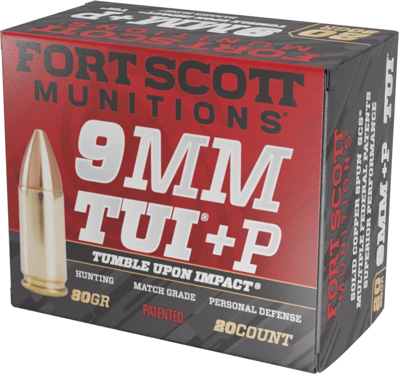 Fort Scott Munitions 9mm Luger +P 80 Grain SCS Solid Copper Spun Brass Cased Rifle Ammunition