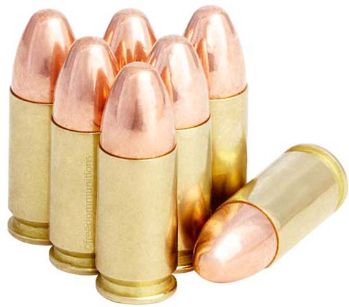 Freedom Munitions 9mm Luger 115 Grain Round Nose Brass Cased Pistol Ammunition