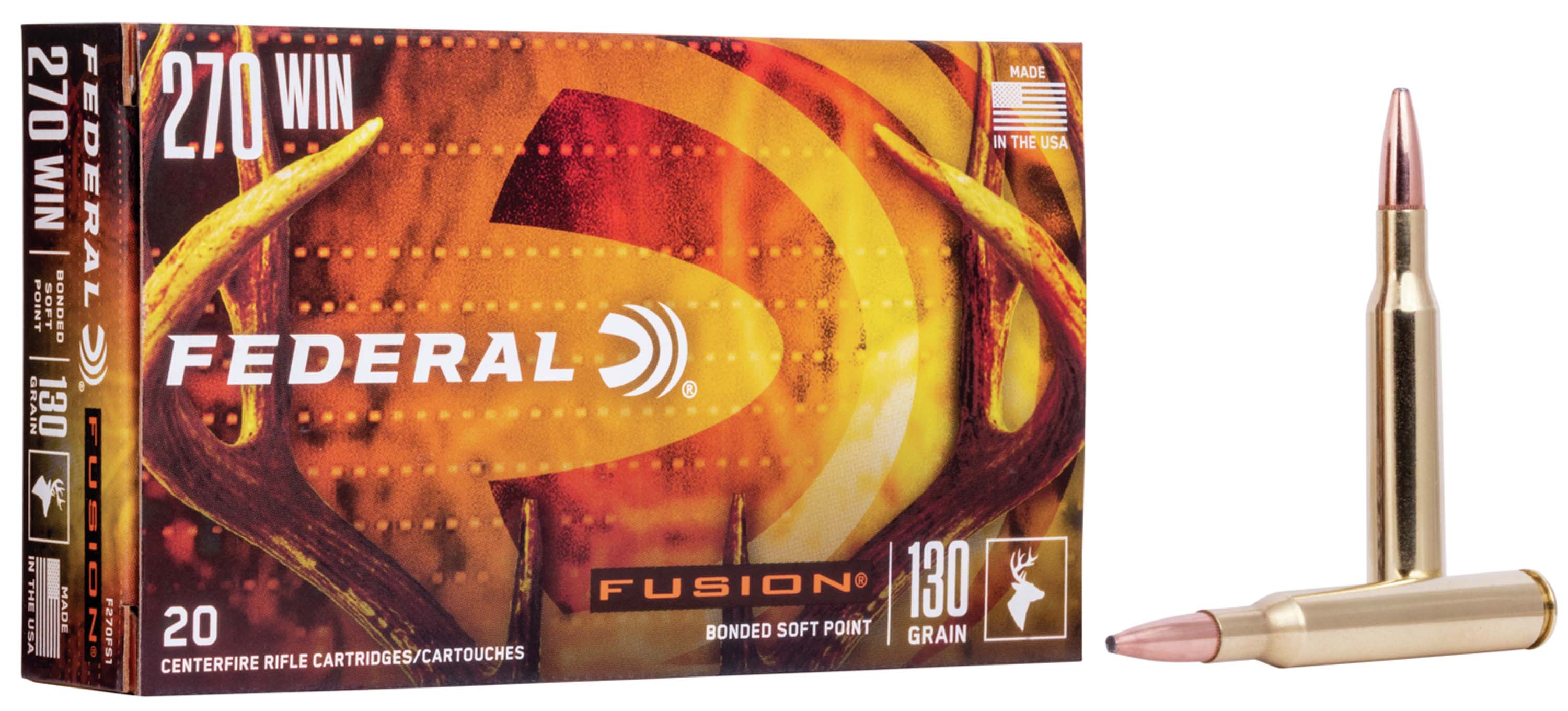 Federal Fusion .270 Winchester 130 Grain Soft Point Brass Cased Centerfire Rifle Ammunition