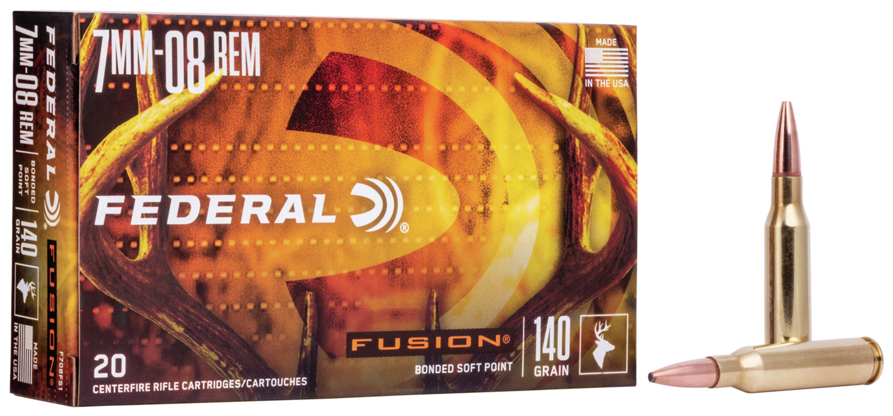 Federal Fusion 7mm-08 140 Grain Soft Point Brass Cased Centerfire Rifle Ammunition