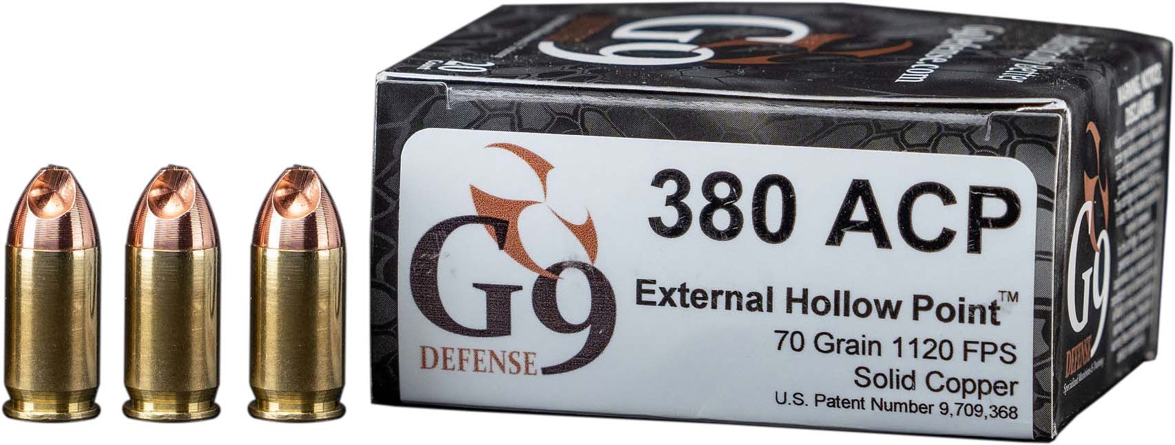 G9 Defense .380 ACP 70 Grain Hollow Point Brass Cased Pistol Ammunition