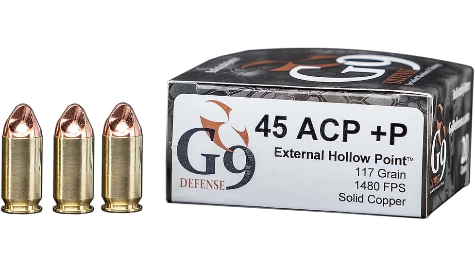 G9 Defense 45 ACP +P 117 Grain Hollow Point Brass Cased Pistol Ammunition