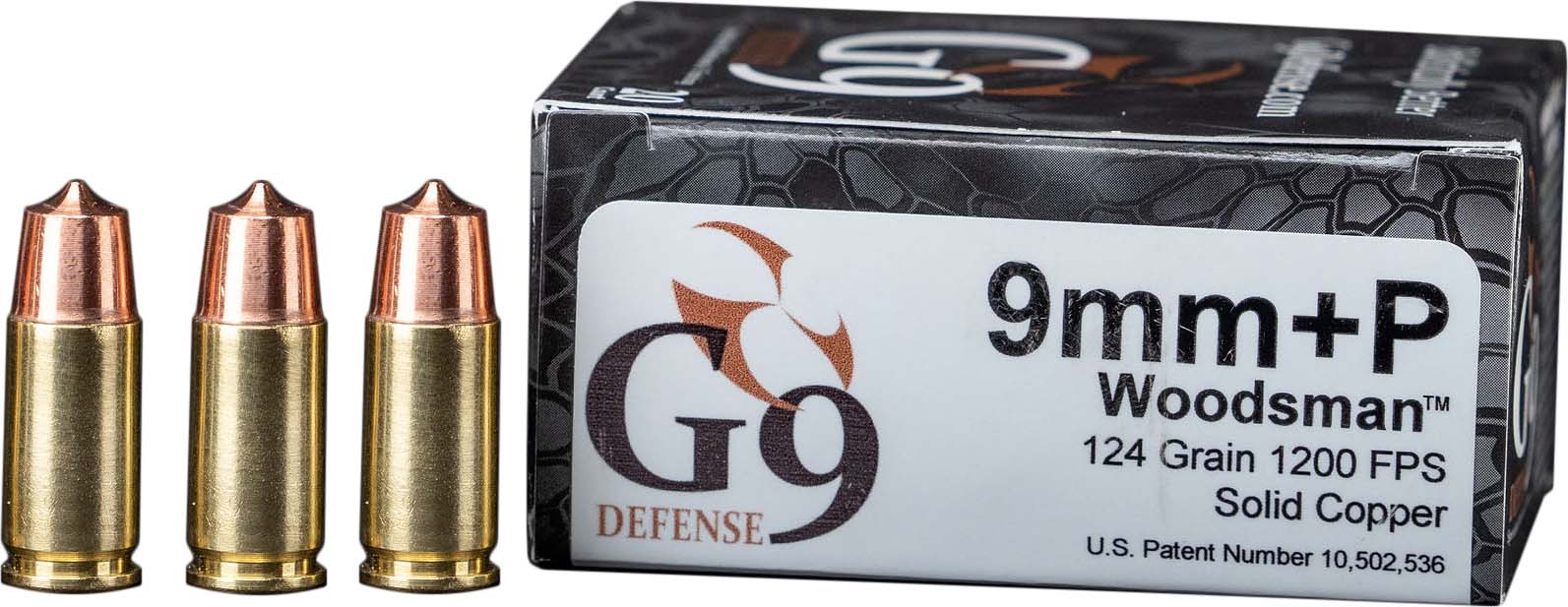 G9 Defense 9mm+P 124 Grain Copper Solid Brass Cased Pistol Ammunition