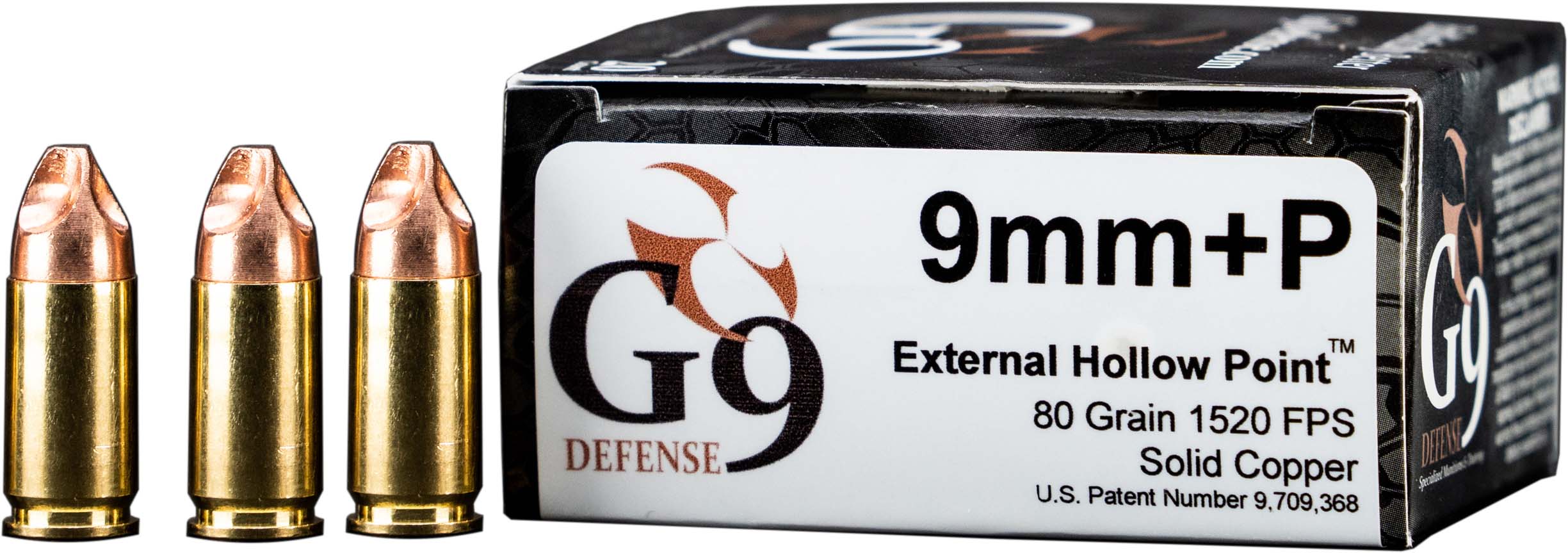 G9 Defense 9mm +P 80 Grain Hollow Point Brass Cased Pistol Ammunition