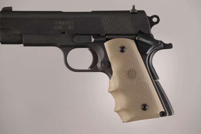 Hogue Officers Model Handgun Grip Rubber Grip with Finger Grooves Desert Tan 43003