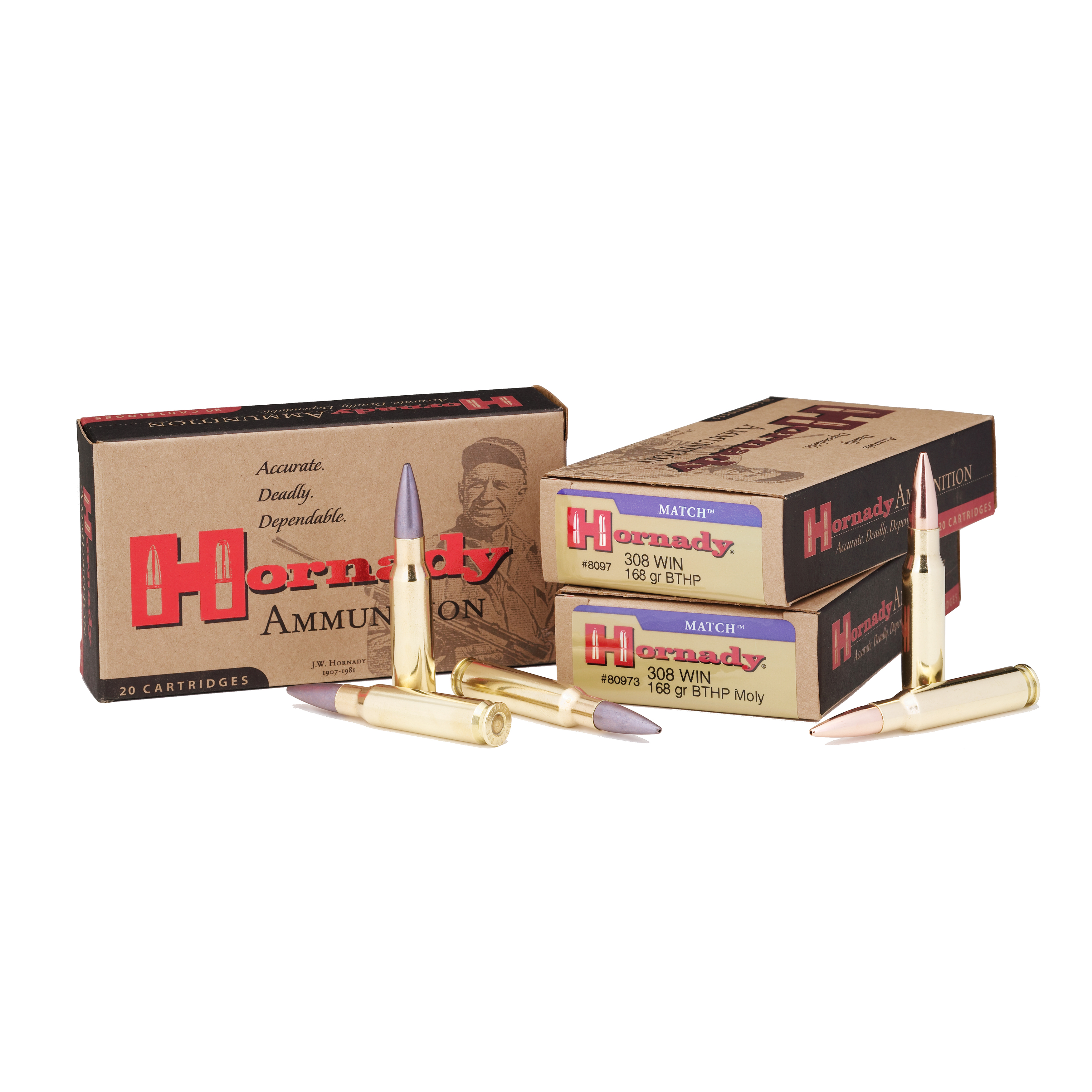 Hornady Match .308 Winchester 168 Grain Boat-Tail Hollow Point Match Centerfire Rifle Ammunition