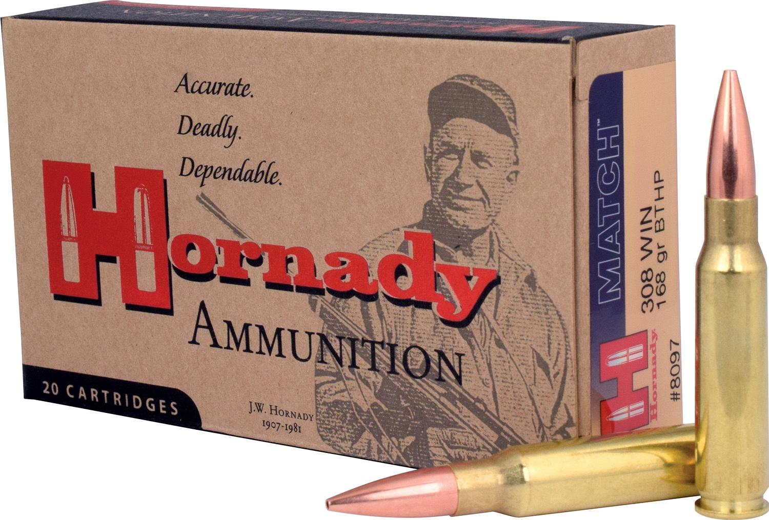 Hornady Match Rifle Ammunition .308 Win 168 gr BTHP MATCH