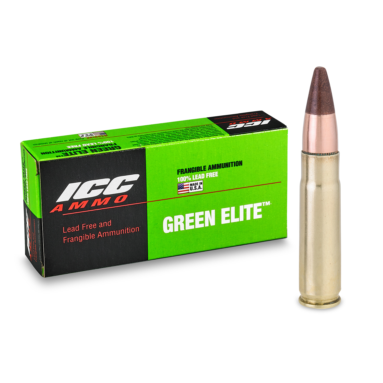 ICC Ammo Green Elite .300 BLK 108 Grain Frangible Partial Jacket Brass Rifle Ammunition