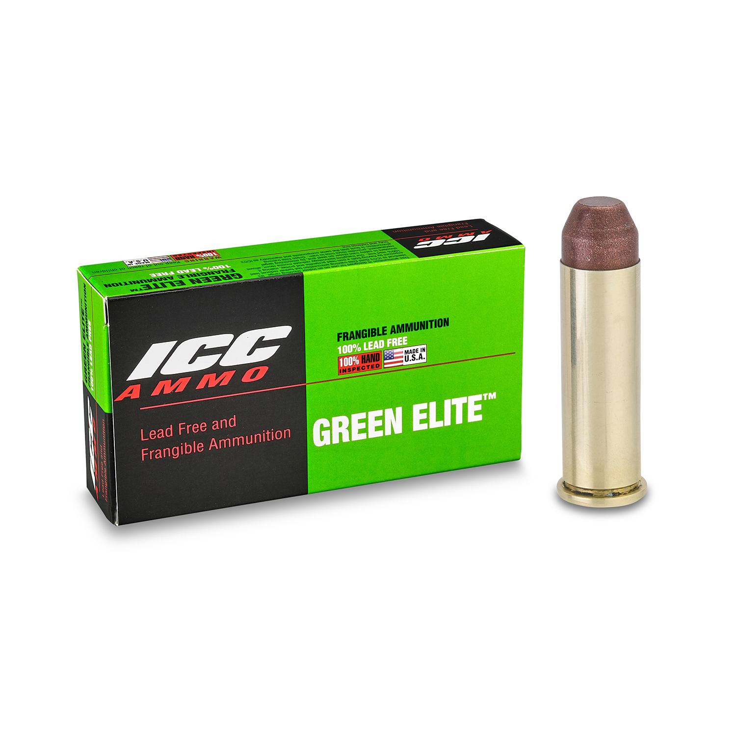 ICC Ammo Green Elite .38 SPL 100 Grain Frangible Flat Point Brass Pistol Ammunition