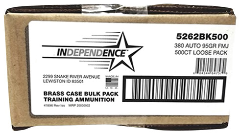 Independence Ammo .380 Auto 95 Grain Full Metal Jacket Brass Cased Centerfire Pistol Ammunition