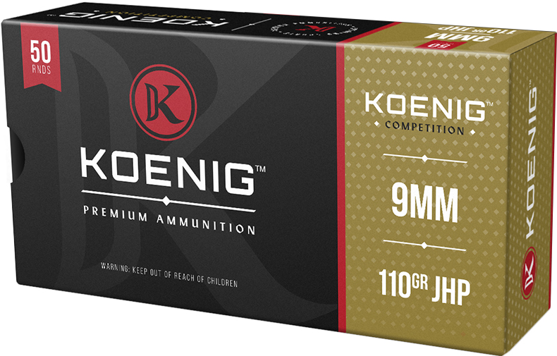 Koenig Competition Match 9mm Luger 110 grain Jacketed Hollow Point (JHP) Brass Casing Centerfire Pistol Ammunition