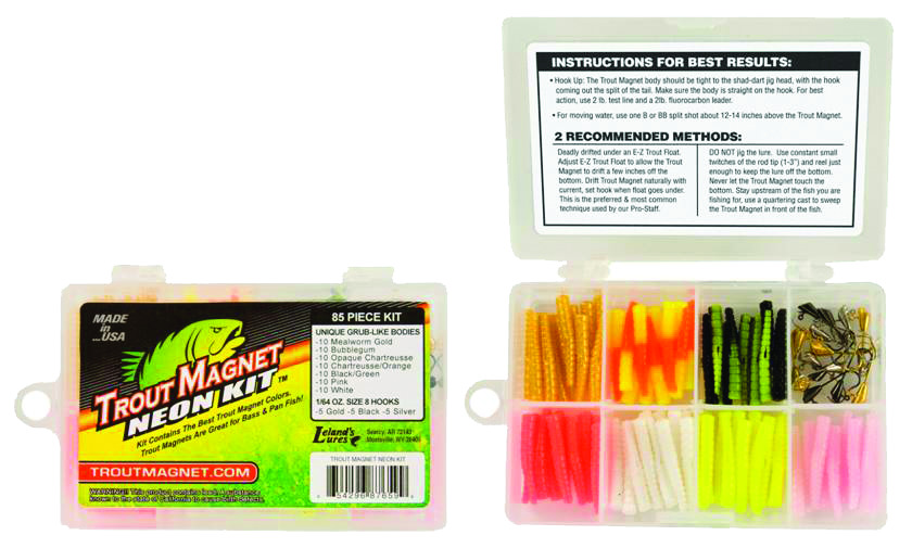 Leland Trout Magnet Neon Kit, 15 Hooks, 70 Bodies and Shad-Dart