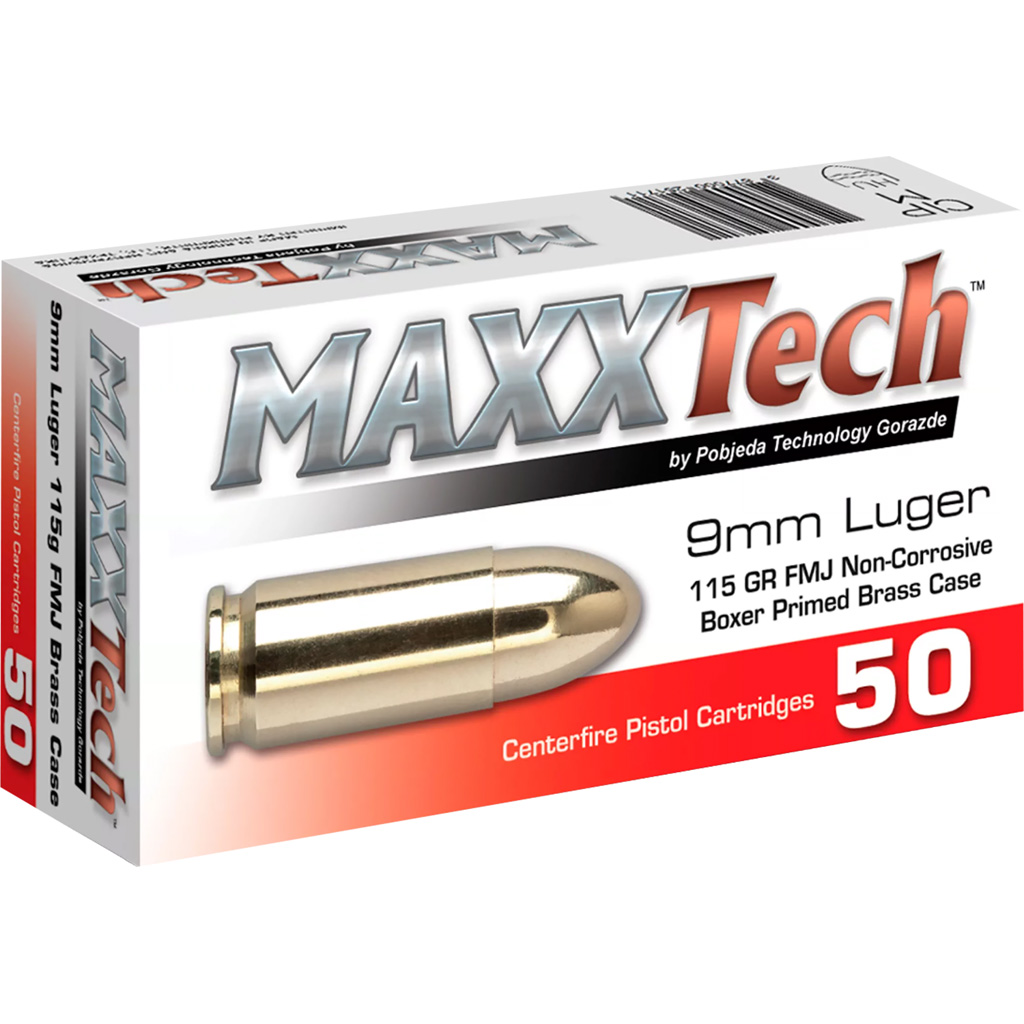 MAXXTECH 9mm 115Grain Full Metal Jacket Pistol Ammunition