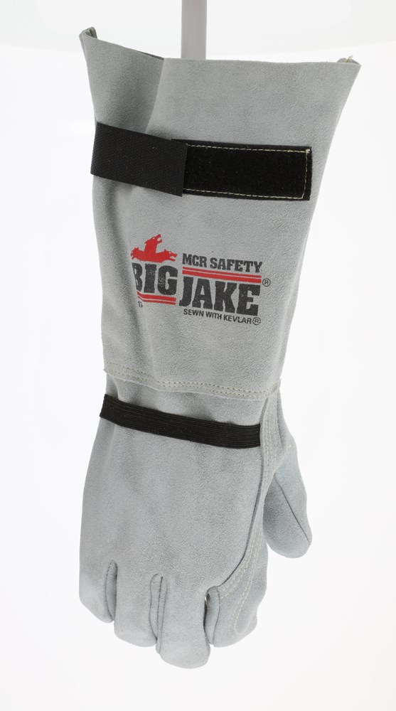 MCR Safety Big Jake Full Leather Back Work Gloves 8in Leather Extended Gauntlet Bell Cuff Inside Double Leather Palm 2.00 Off w Free S H