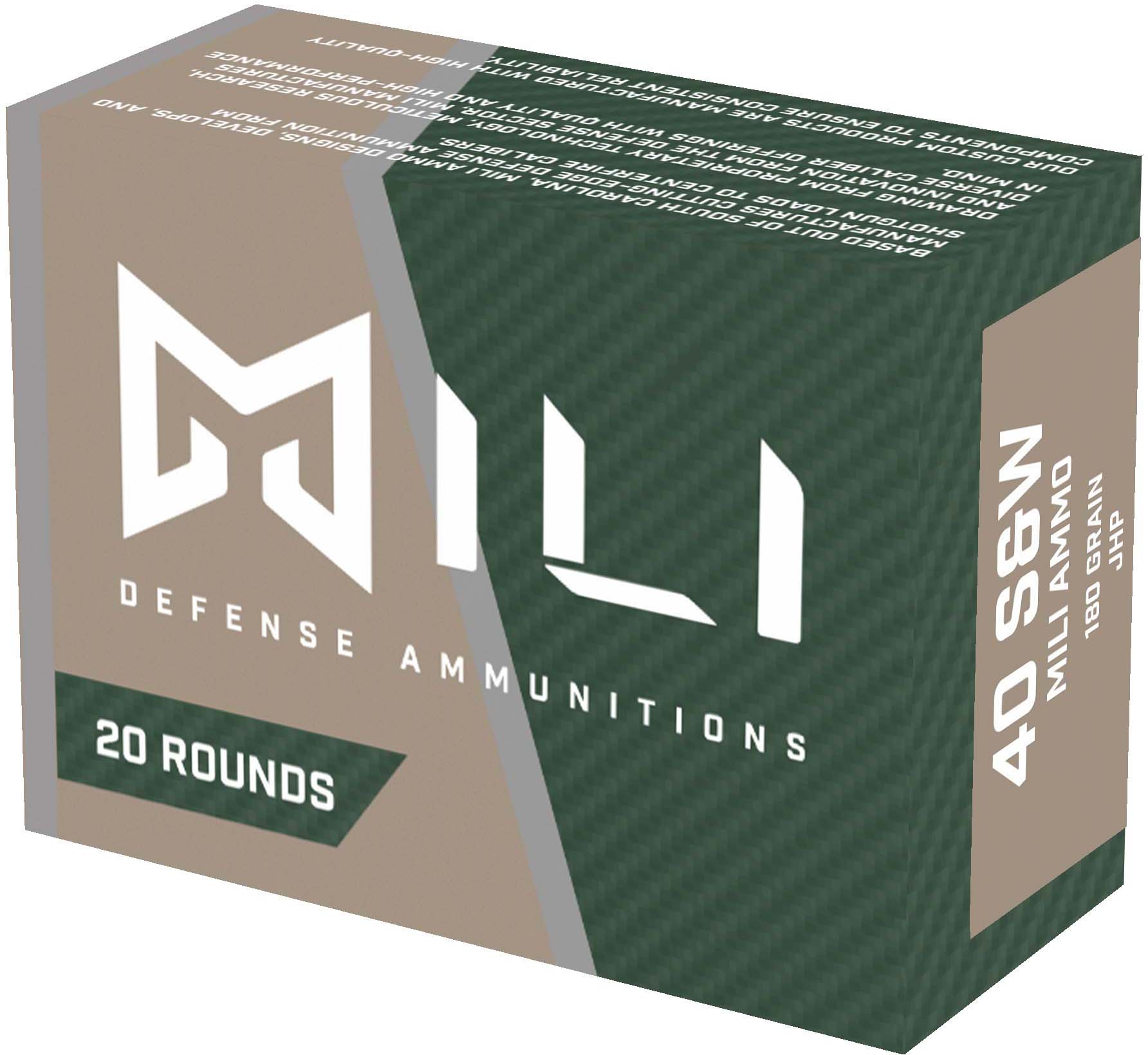 Mili Ammunitions .40 S&W 180 Grain Jacketed Hollow Point Brass Cased Pistol Ammunition