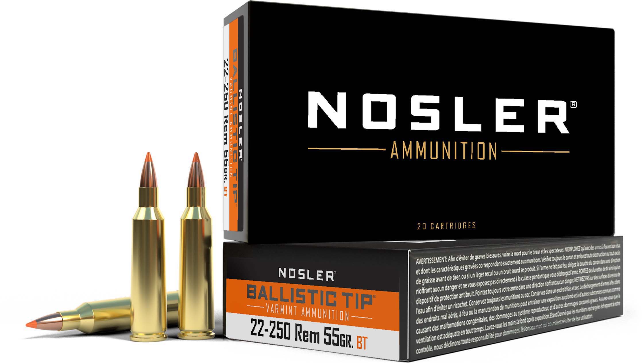 Nosler .22-250 Remington Ballistic Tip 55 grain Brass Cased Rifle